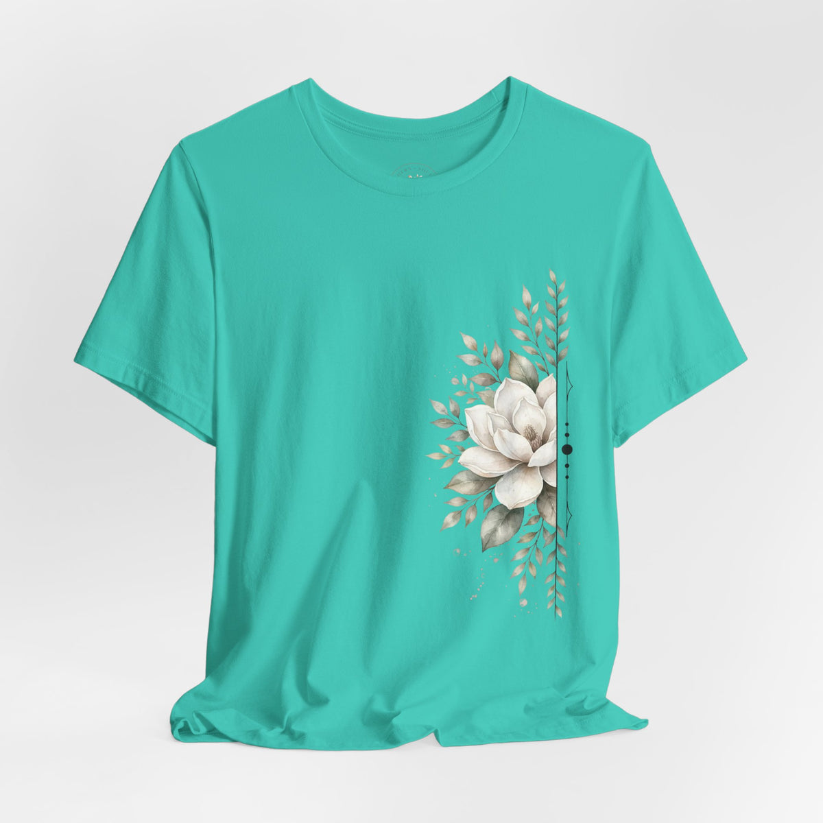 Floral Magnolia Tee — Minimal Side Bouquet T-Shirt