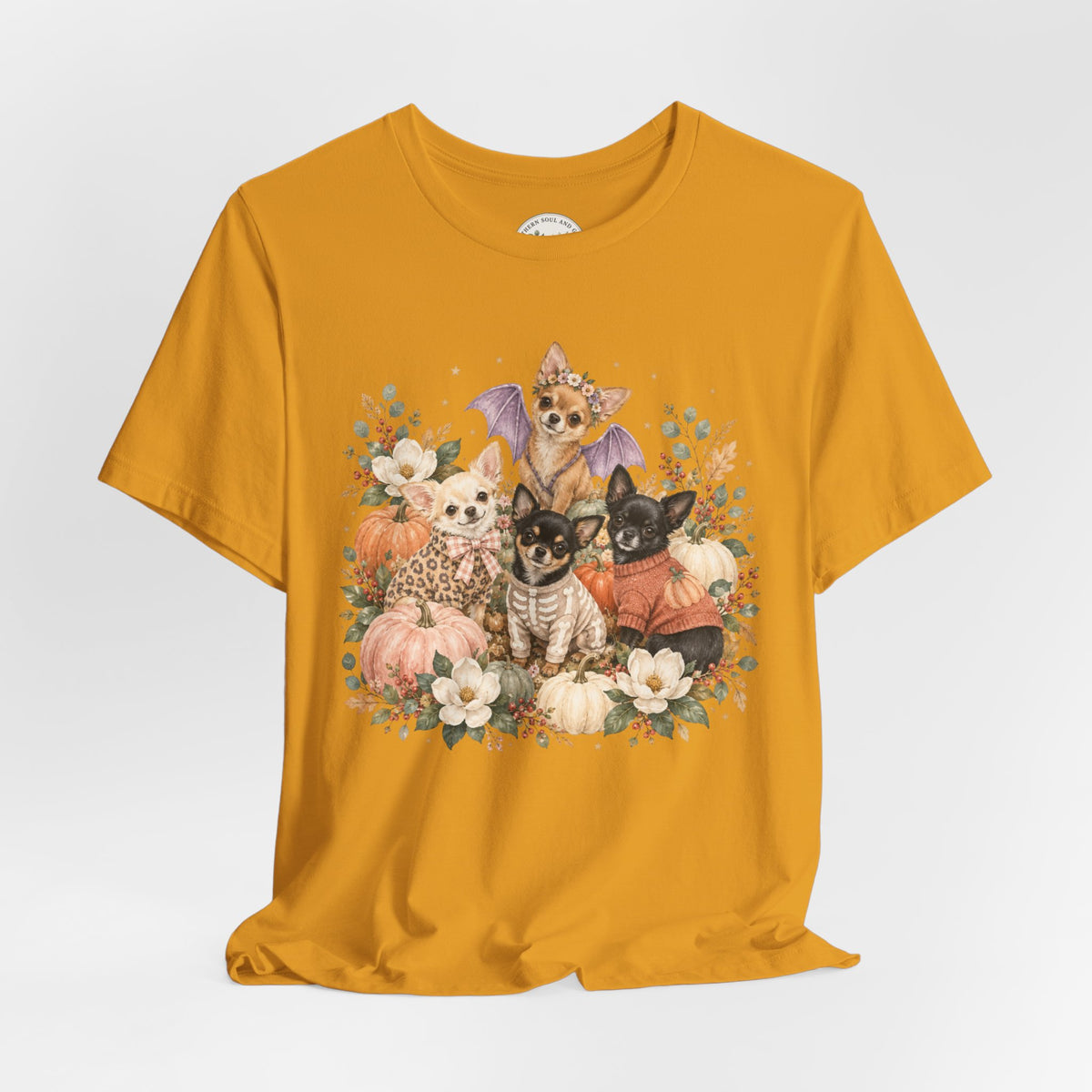 Halloween Puppies Pumpkin Tee — Cute Dogs in Costumes Fall T-Shirt