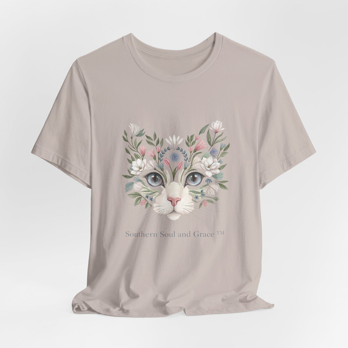 Floral Cat Face Tee — Watercolor Kitty Floral Illustration T-Shirt