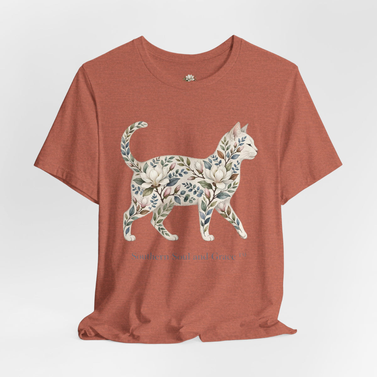 Floral Cat Tee — "Southern Soul and Grace" Graphic T-Shirt