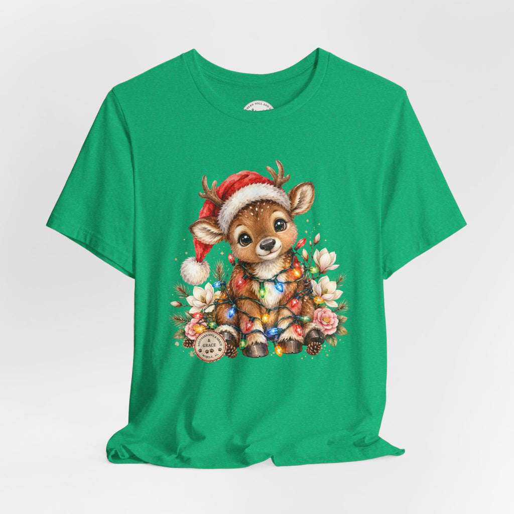 Christmas Reindeer Tee — Cute Baby Reindeer in Santa Hat Holiday T-Shirt