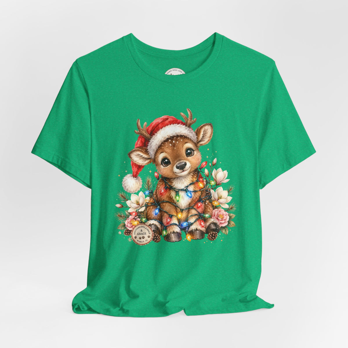 Christmas Reindeer Tee — Cute Baby Reindeer in Santa Hat Holiday T-Shirt