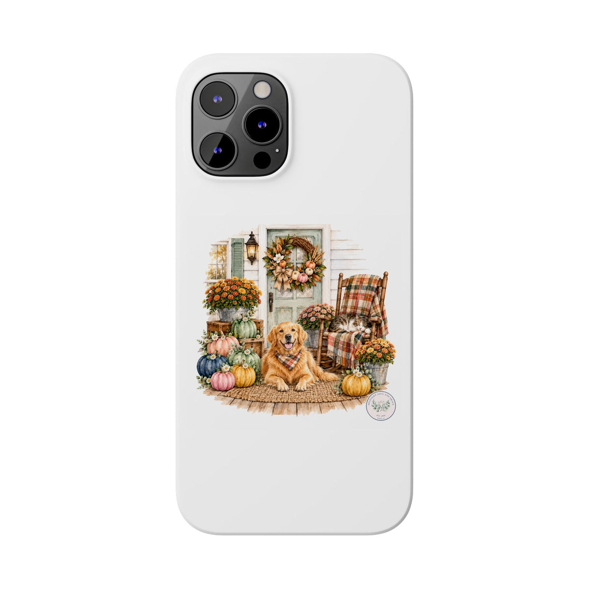 Autumn Porch Phone Case — Golden Retriever & Pumpkin Fall Design