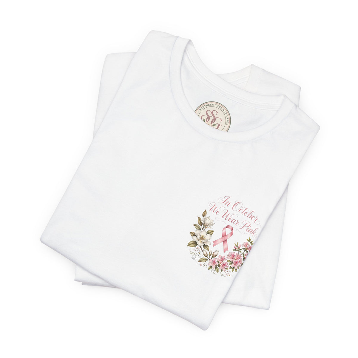 Breast Cancer Awareness Floral Tee — "In October We Wear Pink" T-Shirt - view 7
