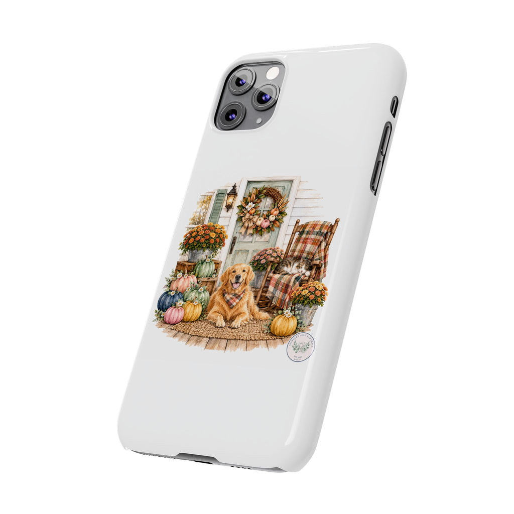 Autumn Porch Phone Case — Golden Retriever & Pumpkin Fall Design