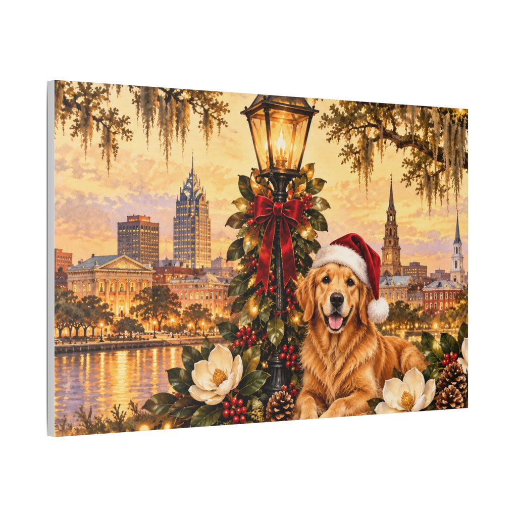 Golden Retriever with Santa Hat Satin Canvas Mobile Alabama Landscape - view 22