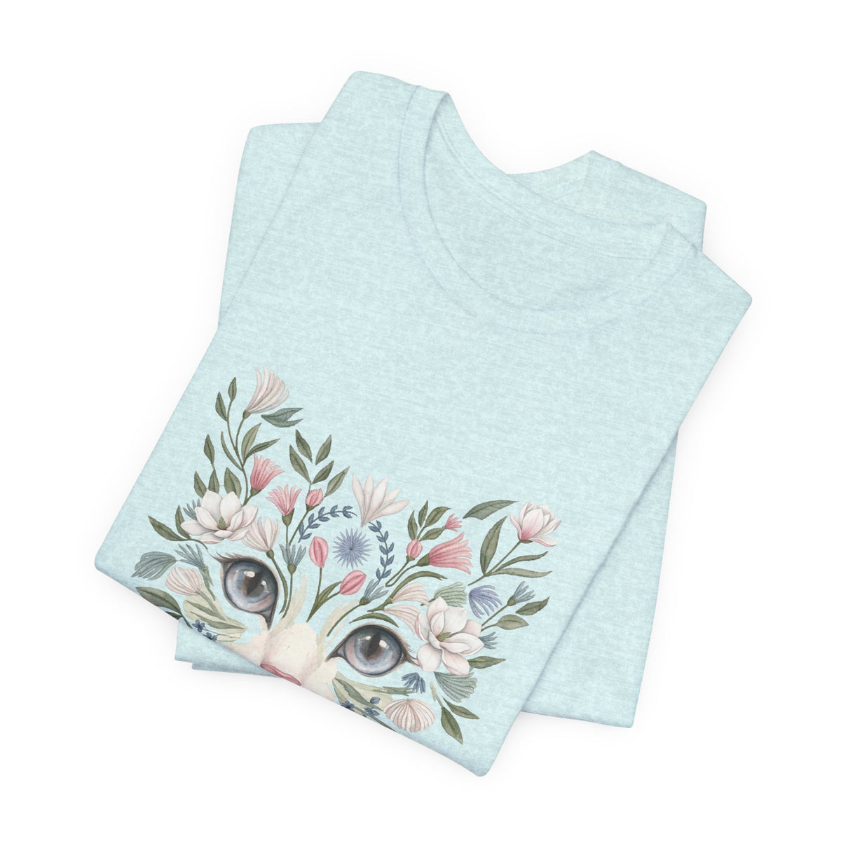Floral Cat Face Tee — Watercolor Kitty Floral Illustration T-Shirt