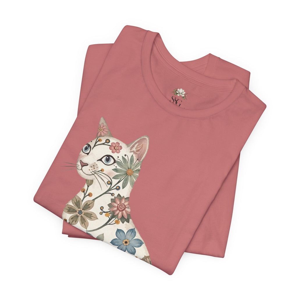 Floral Cat T-Shirt — Vintage Botanical Kitty Tee
