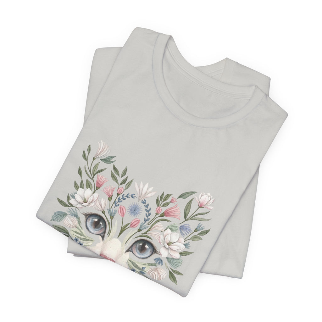Floral Cat Face Tee — Watercolor Kitty Floral Illustration T-Shirt