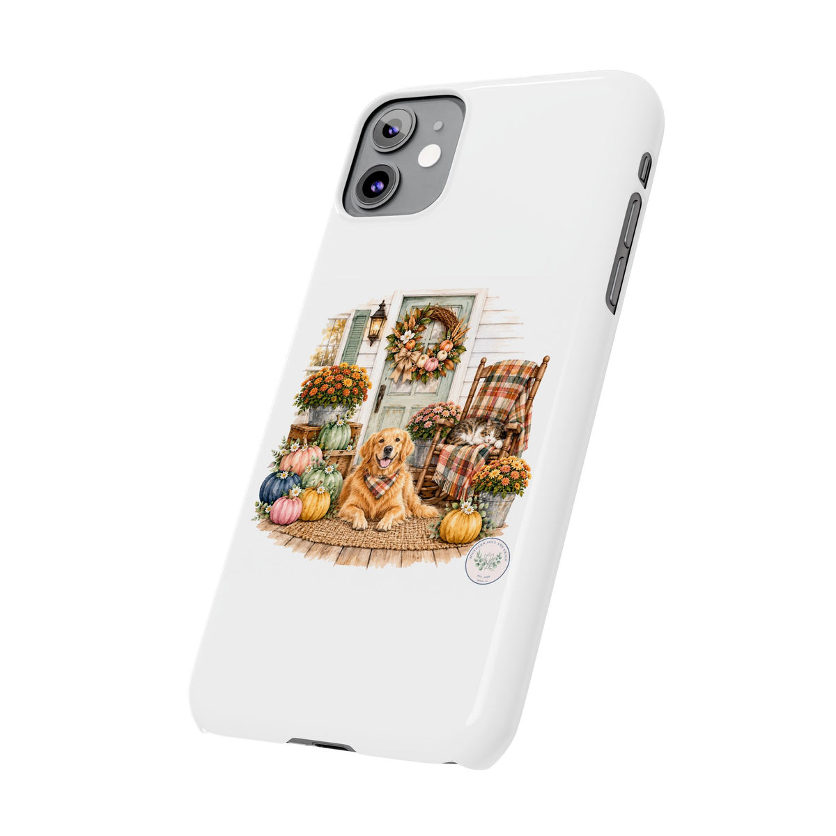 Autumn Porch Phone Case — Golden Retriever & Pumpkin Fall Design