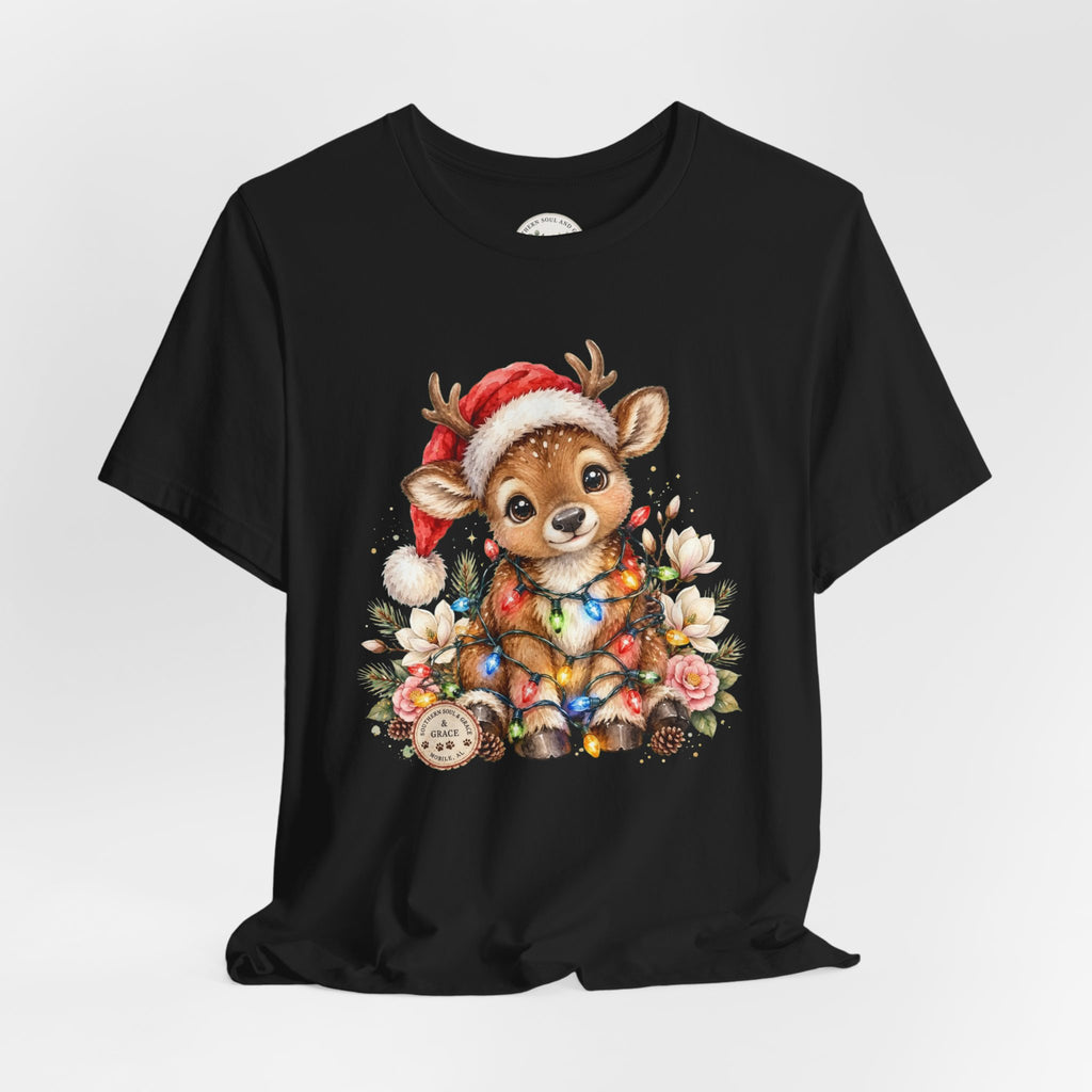 Christmas Reindeer Tee — Cute Baby Reindeer in Santa Hat Holiday T-Shirt