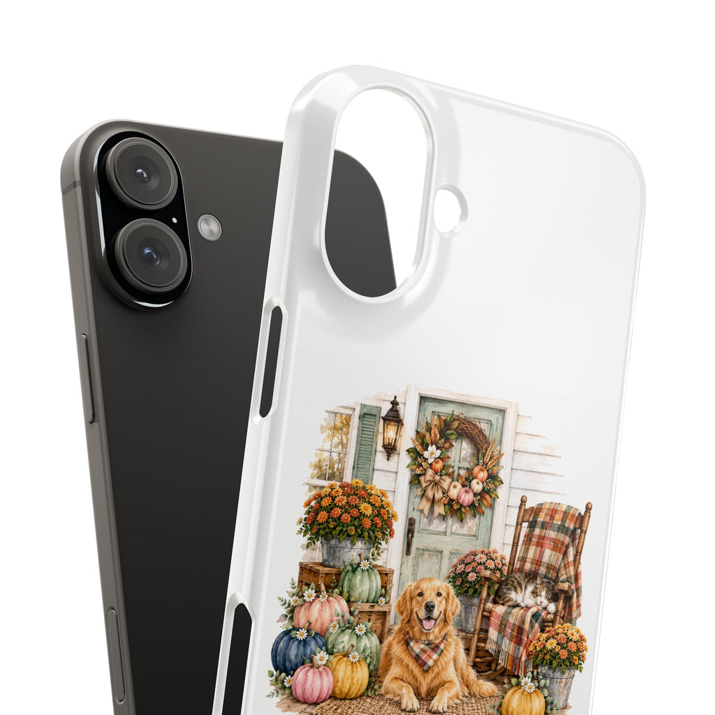 Autumn Porch Phone Case — Golden Retriever & Pumpkin Fall Design