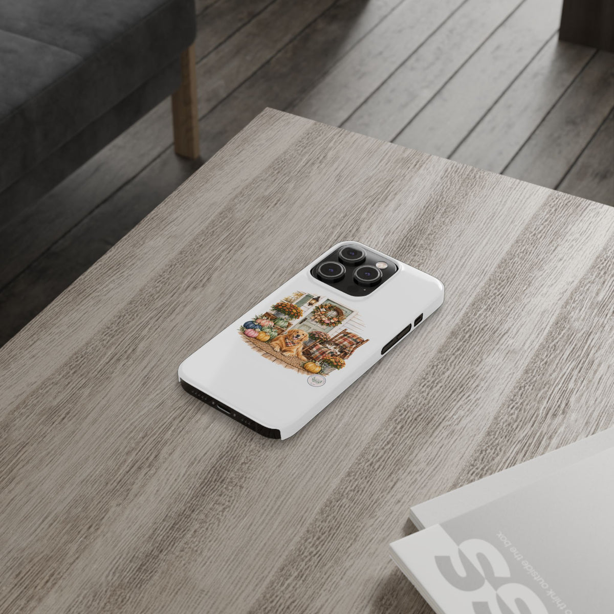 Autumn Porch Phone Case — Golden Retriever & Pumpkin Fall Design