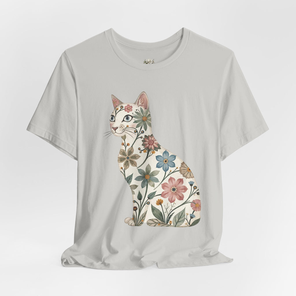 Floral Cat T-Shirt — Vintage Botanical Kitty Tee
