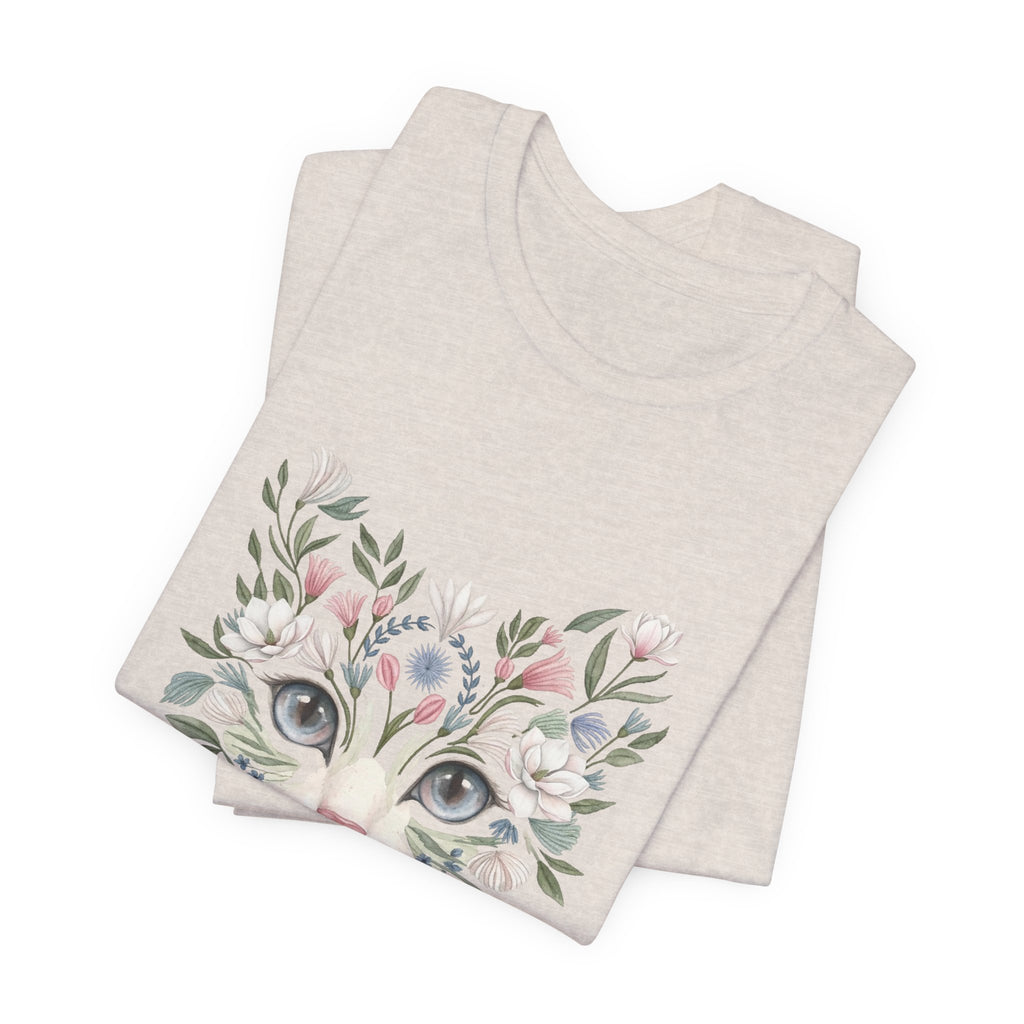 Floral Cat Face Tee — Watercolor Kitty Floral Illustration T-Shirt