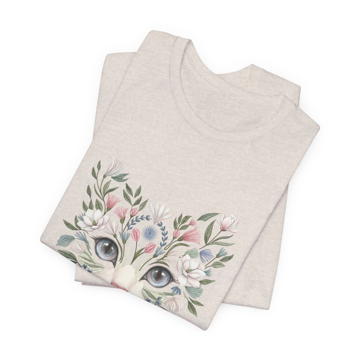Floral Cat Face Tee — Watercolor Kitty Floral Illustration T-Shirt