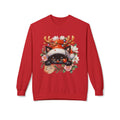Christmas Black Cat Sweatshirt – Cute Cat in Santa Hat with Reindeer Antlers & Floral Wreath
