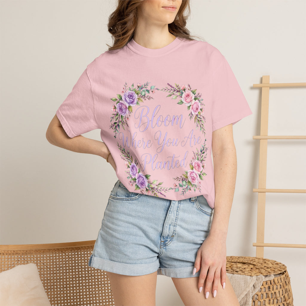 Bloom Where You Are Planted T-shirt | Floral Wreath, Inspirational Quote