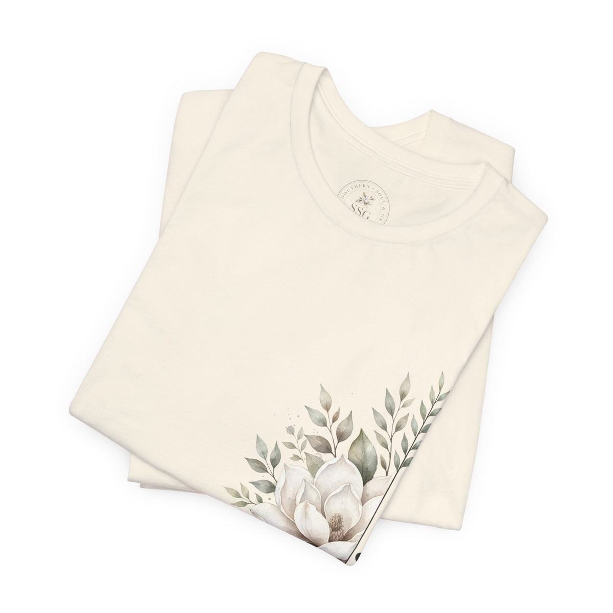 Floral Magnolia Tee — Minimal Side Bouquet T-Shirt