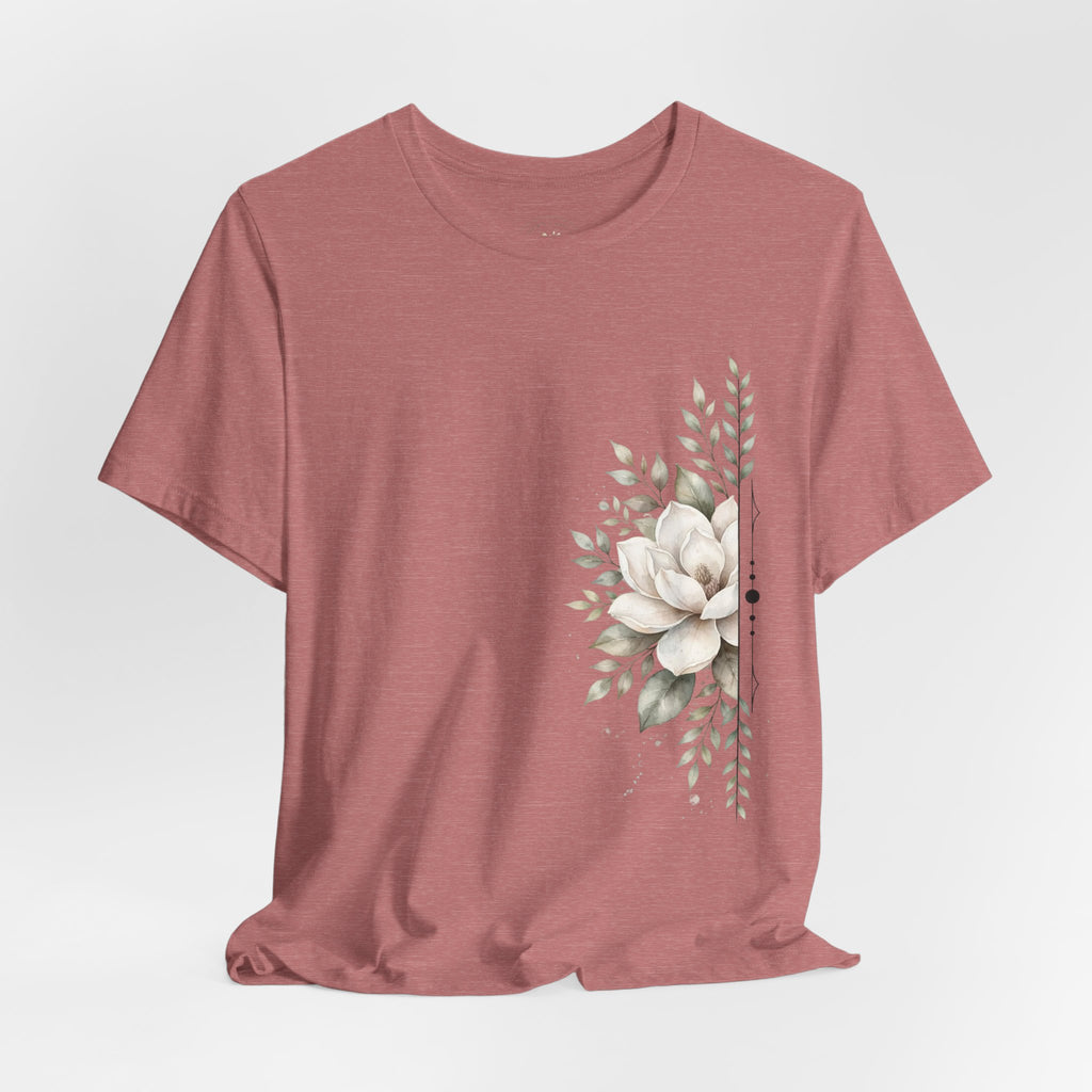 Floral Magnolia Tee — Minimal Side Bouquet T-Shirt