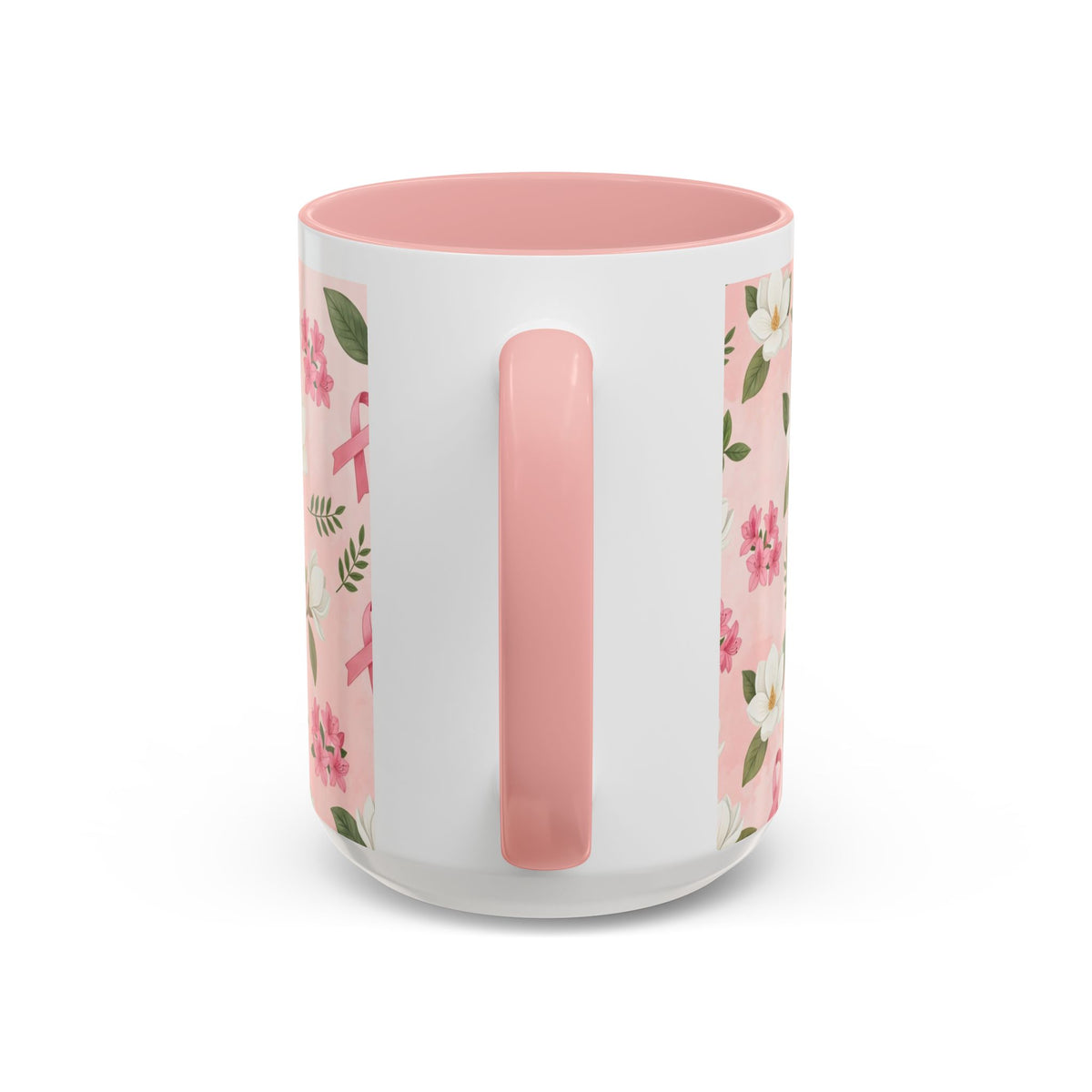 Breast Cancer Awareness Floral Coffee Mug (Pink Ribbon Accent)