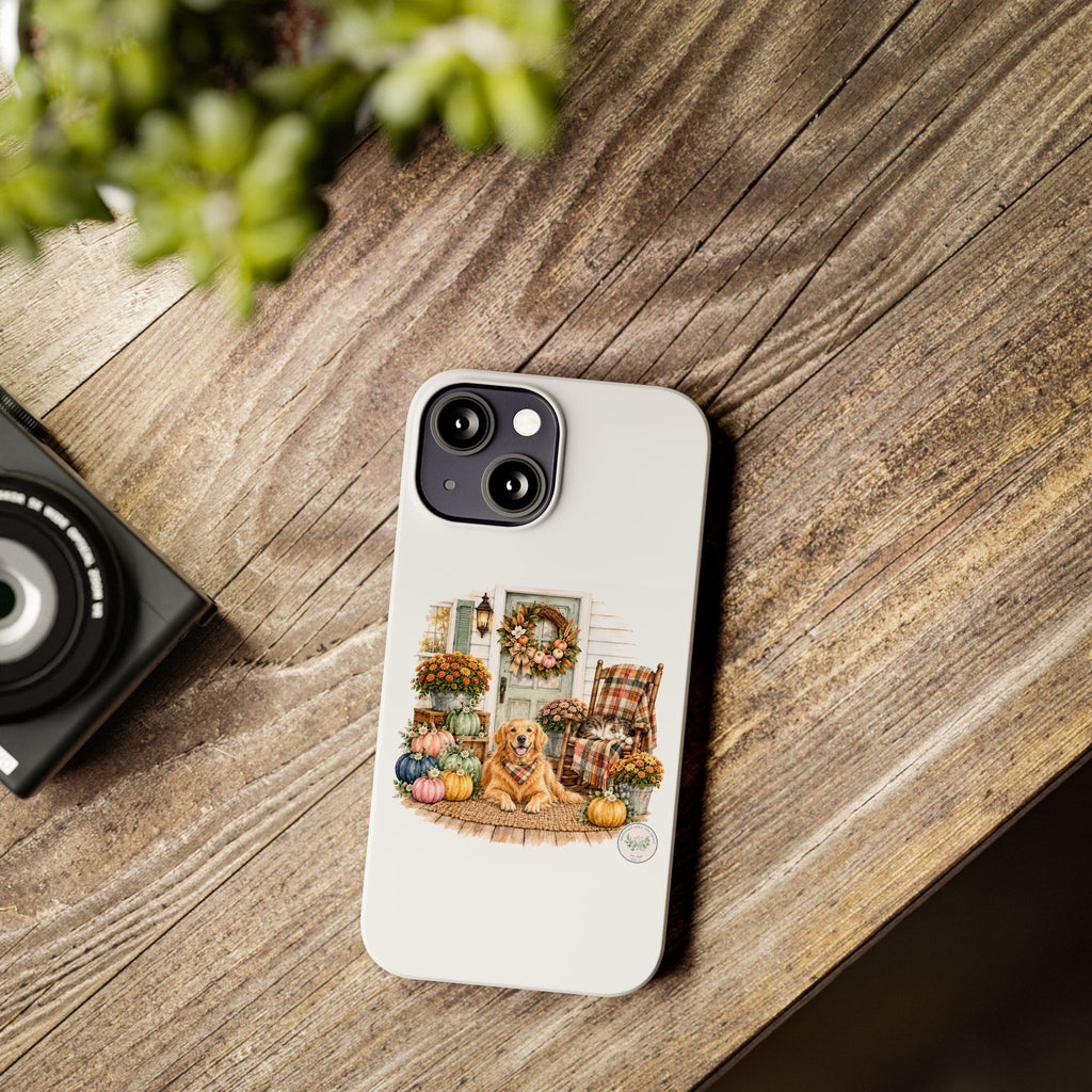 Autumn Porch Phone Case — Golden Retriever & Pumpkin Fall Design