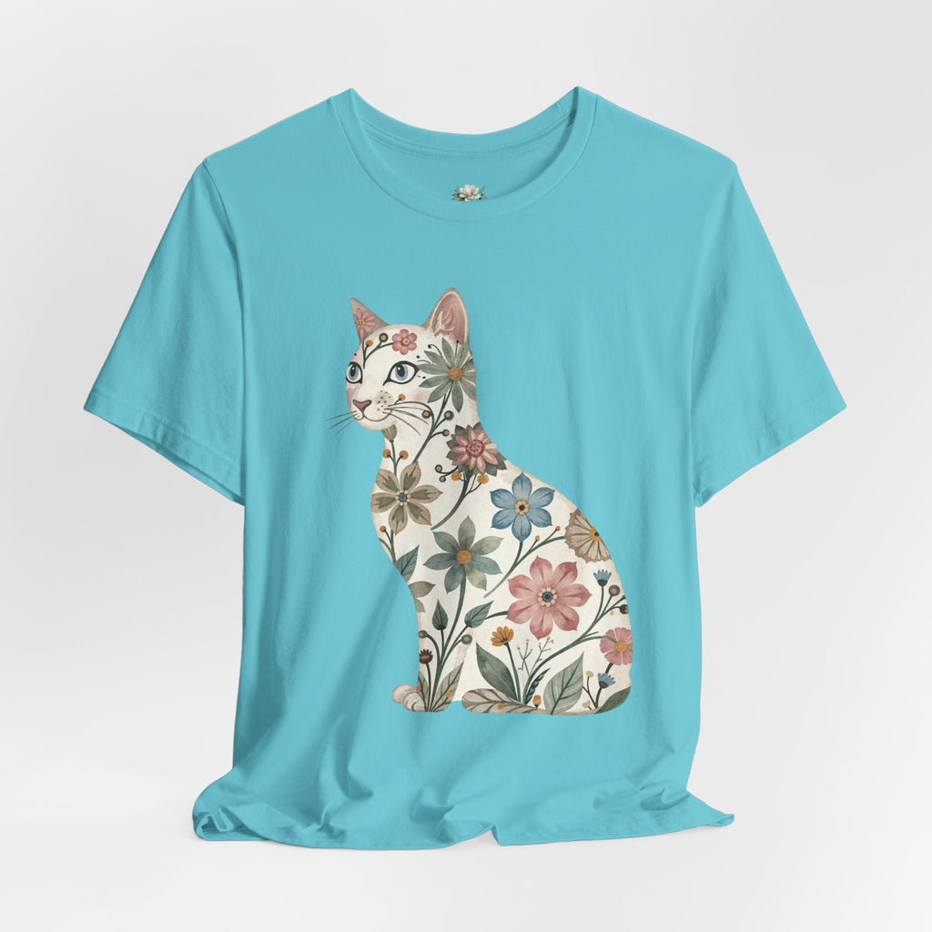 Floral Cat T-Shirt — Vintage Botanical Kitty Tee