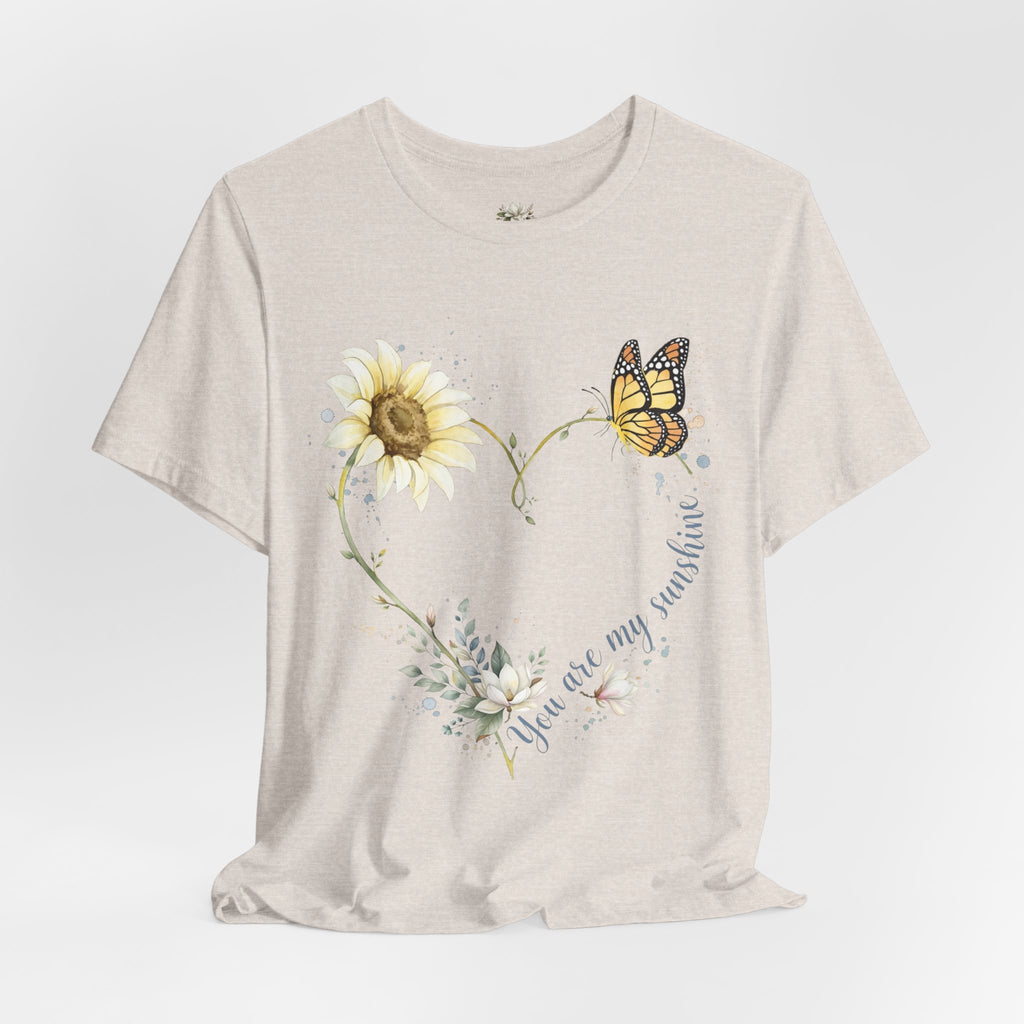 Sunflower & Butterfly Heart Tee — "You are my sunshine" Floral Graphic T-Shirt