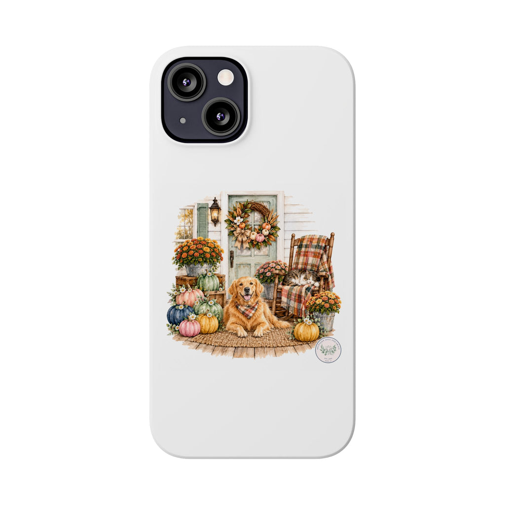 Autumn Porch Phone Case — Golden Retriever & Pumpkin Fall Design