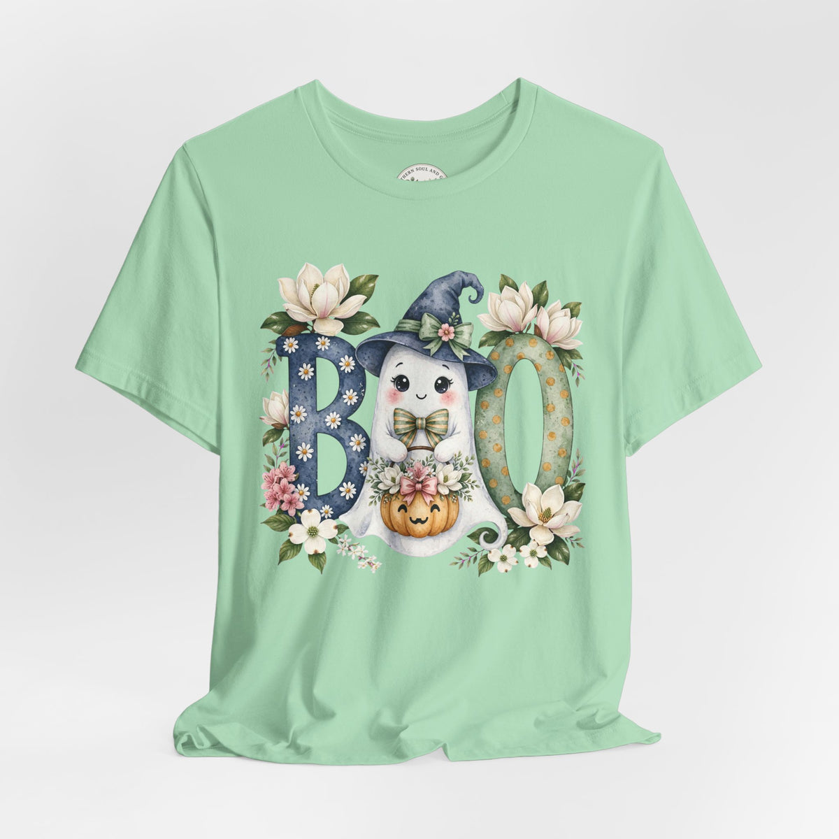 Boo Floral Ghost Tee — Cute Halloween Ghost & Pumpkin Shirt
