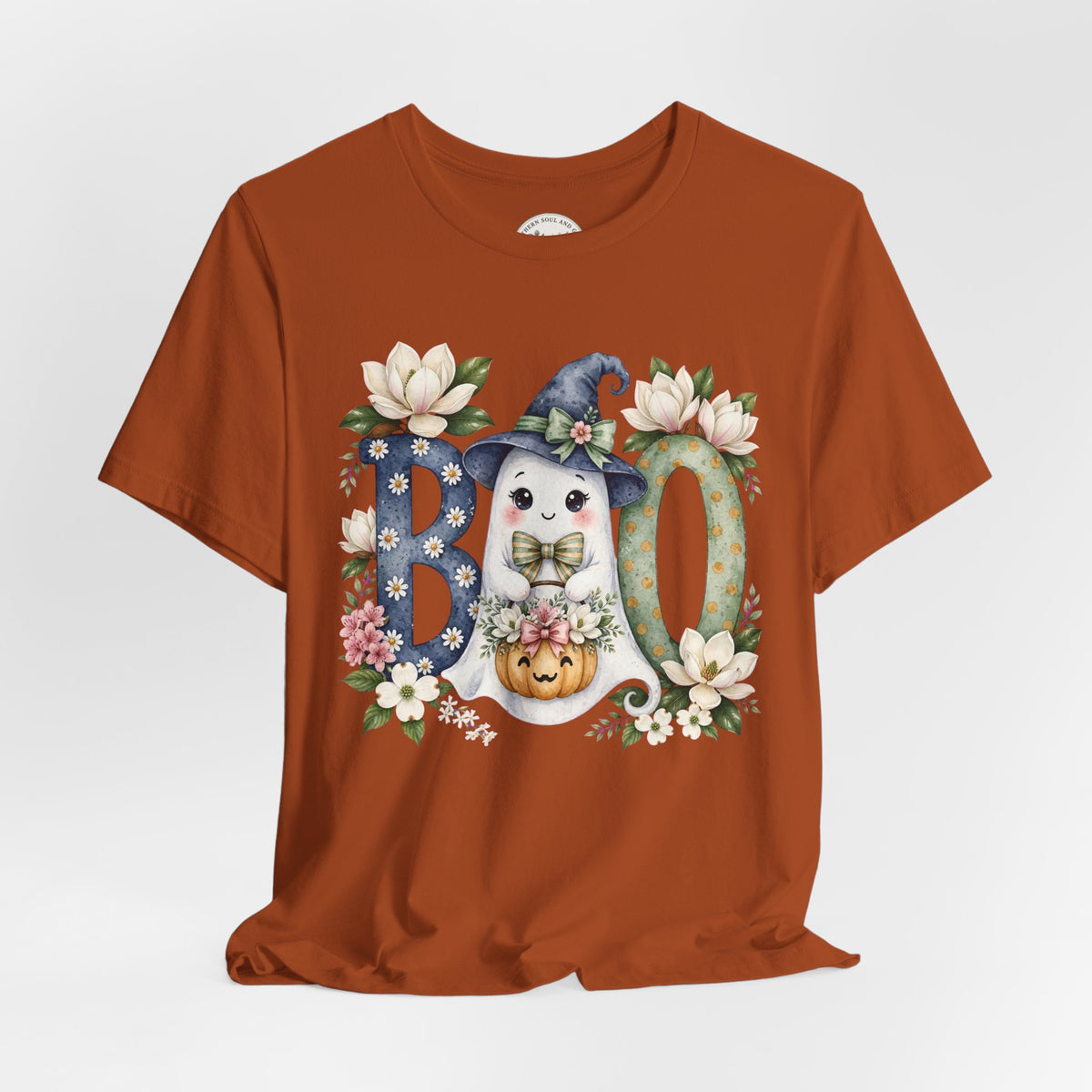 Boo Floral Ghost Tee — Cute Halloween Ghost & Pumpkin Shirt