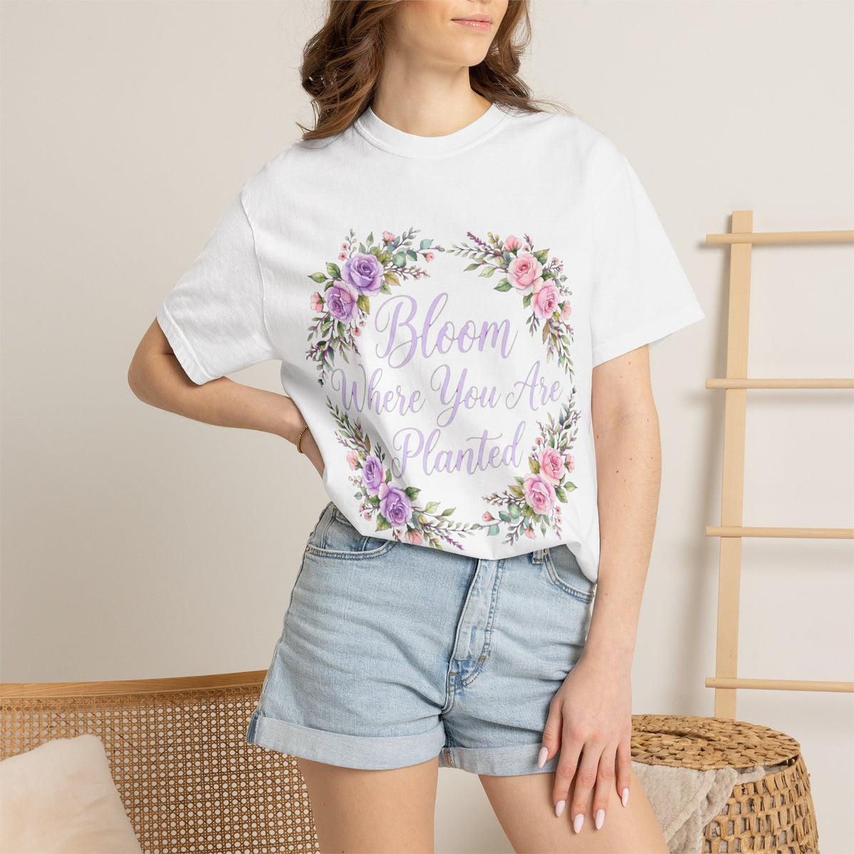 Bloom Where You Are Planted T-shirt | Floral Wreath, Inspirational Quote