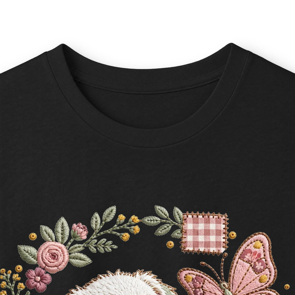 Cute Puppy Wreath Long Sleeve Tee — Floral Paw & Butterfly Design