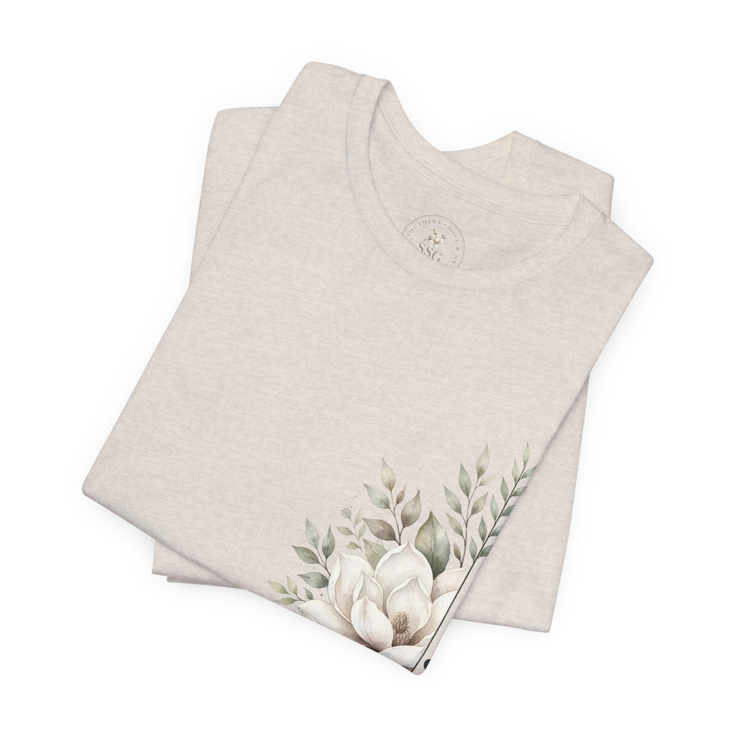 Floral Magnolia Tee — Minimal Side Bouquet T-Shirt
