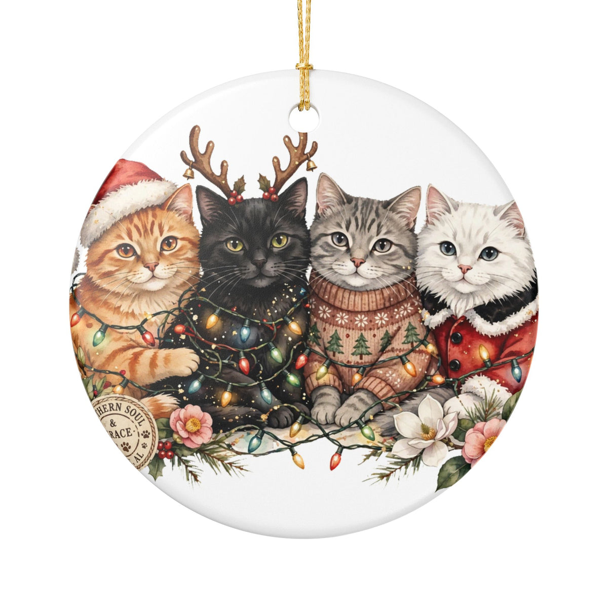 Ceramic Cat Ornament — Festive Kittens in Holiday Sweaters
