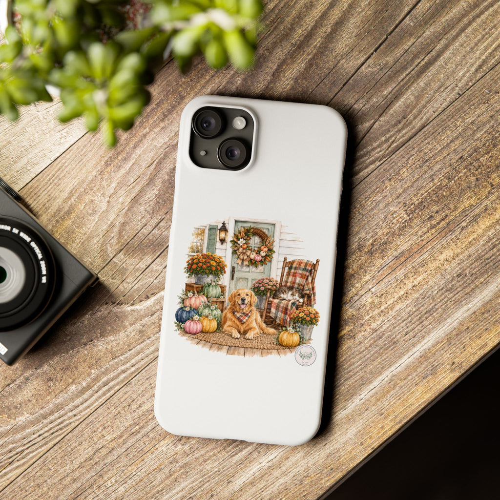 Autumn Porch Phone Case — Golden Retriever & Pumpkin Fall Design