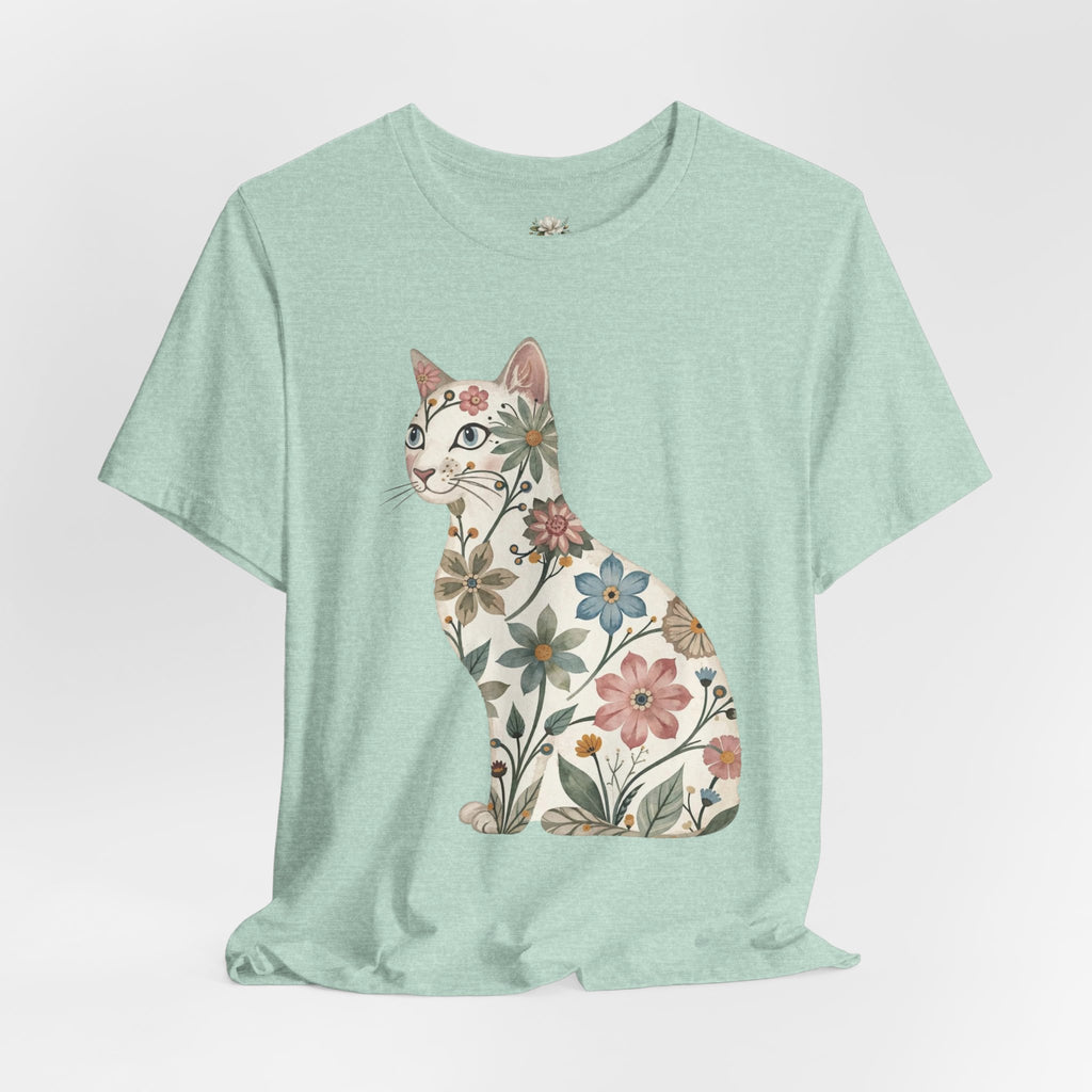 Floral Cat T-Shirt — Vintage Botanical Kitty Tee