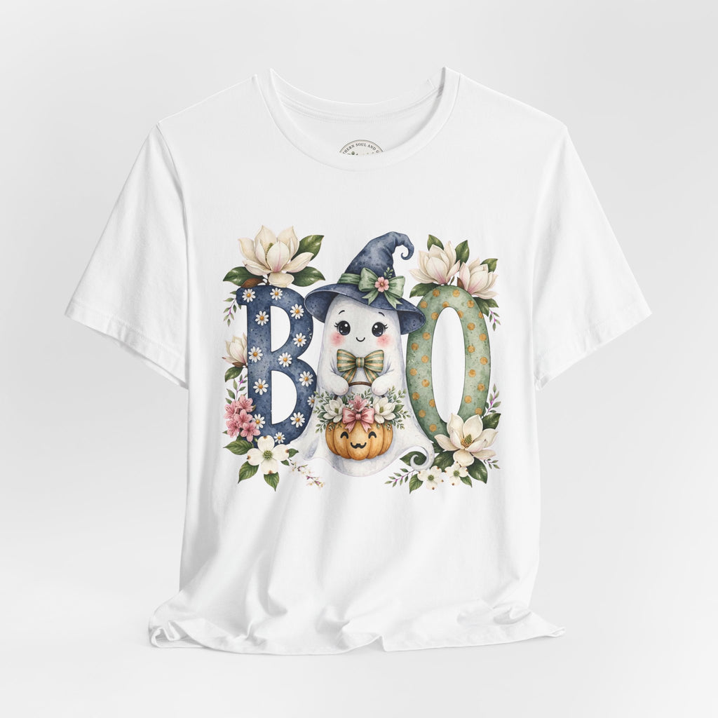 Boo Floral Ghost Tee — Cute Halloween Ghost & Pumpkin Shirt