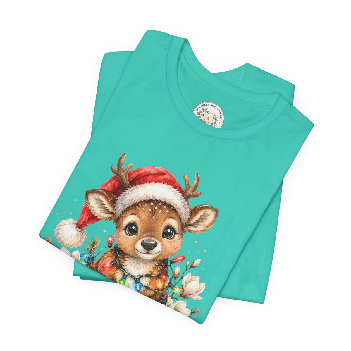 Christmas Reindeer Tee — Cute Baby Reindeer in Santa Hat Holiday T-Shirt