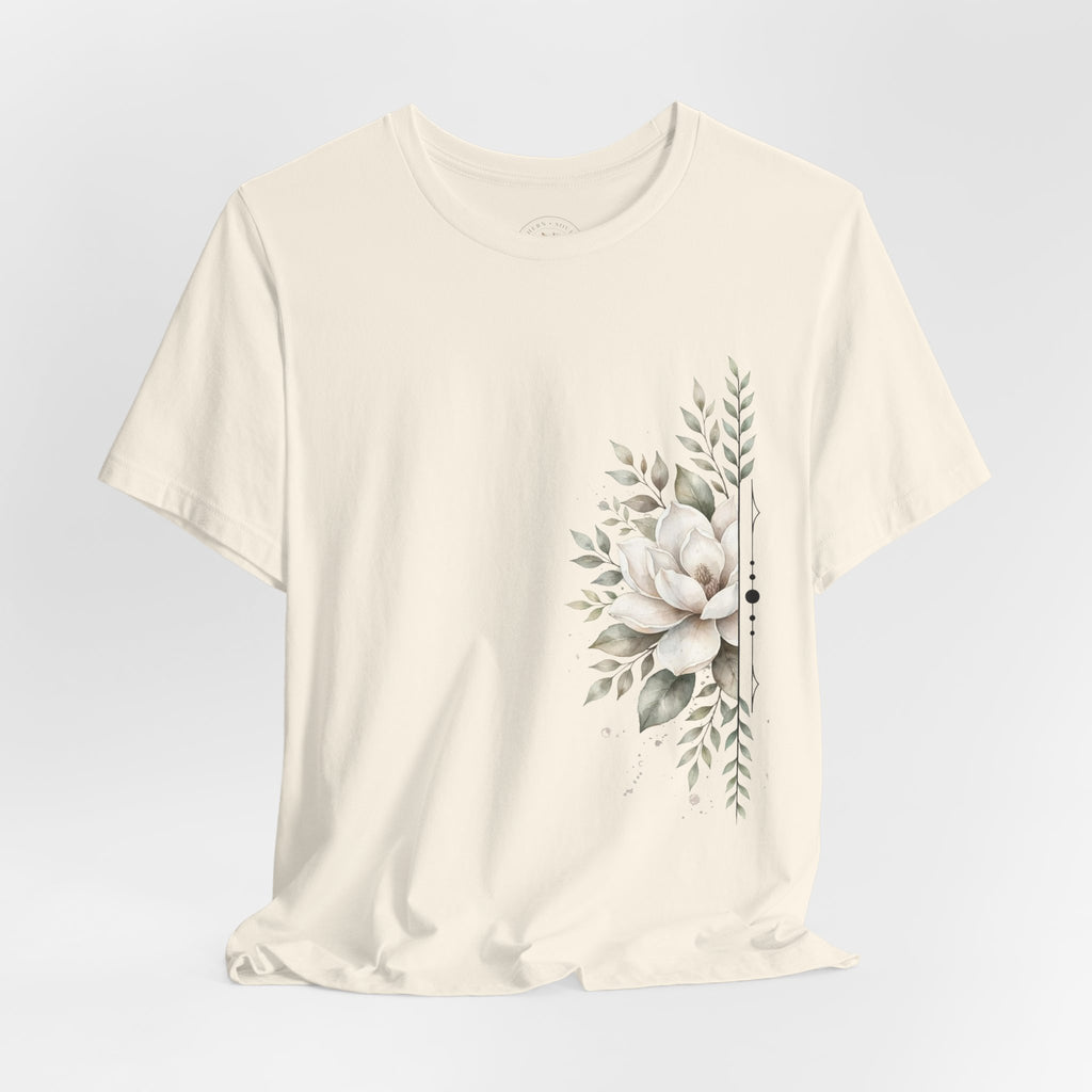 Floral Magnolia Tee — Minimal Side Bouquet T-Shirt