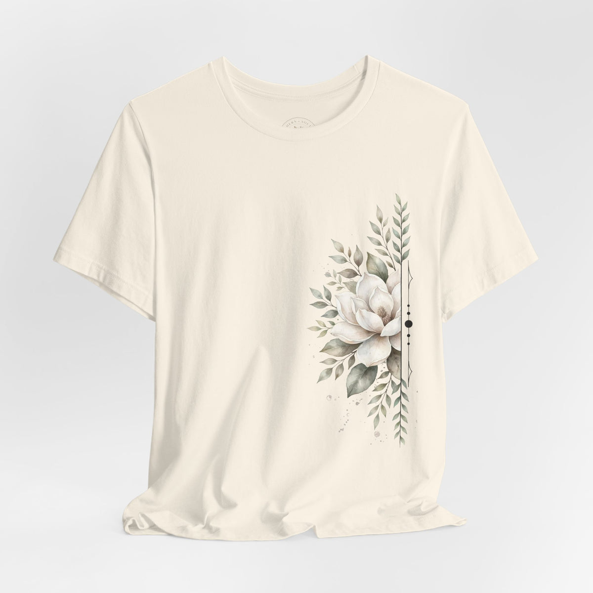 Floral Magnolia Tee — Minimal Side Bouquet T-Shirt