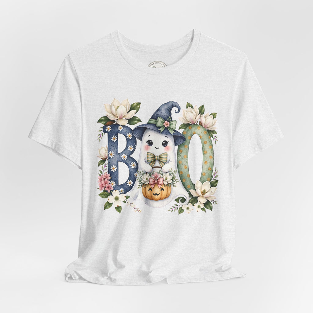 Boo Floral Ghost Tee — Cute Halloween Ghost & Pumpkin Shirt