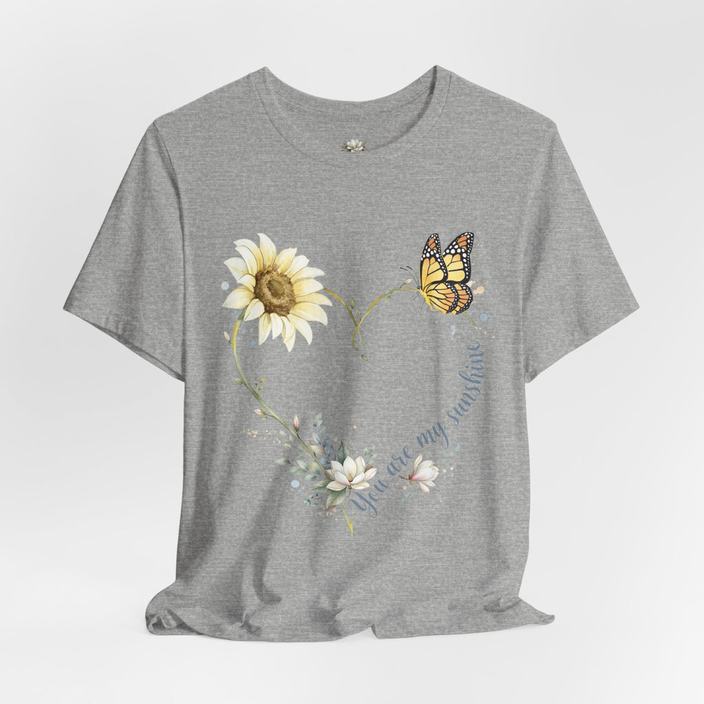 Sunflower & Butterfly Heart Tee — "You are my sunshine" Floral Graphic T-Shirt