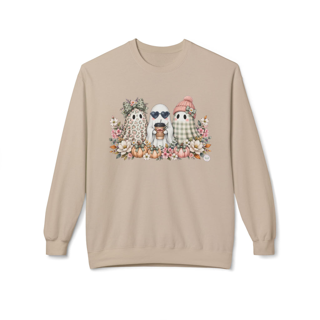 Fall Friends Ghost Crewneck Sweatshirt — Cozy Halloween Pumpkin Patch Design