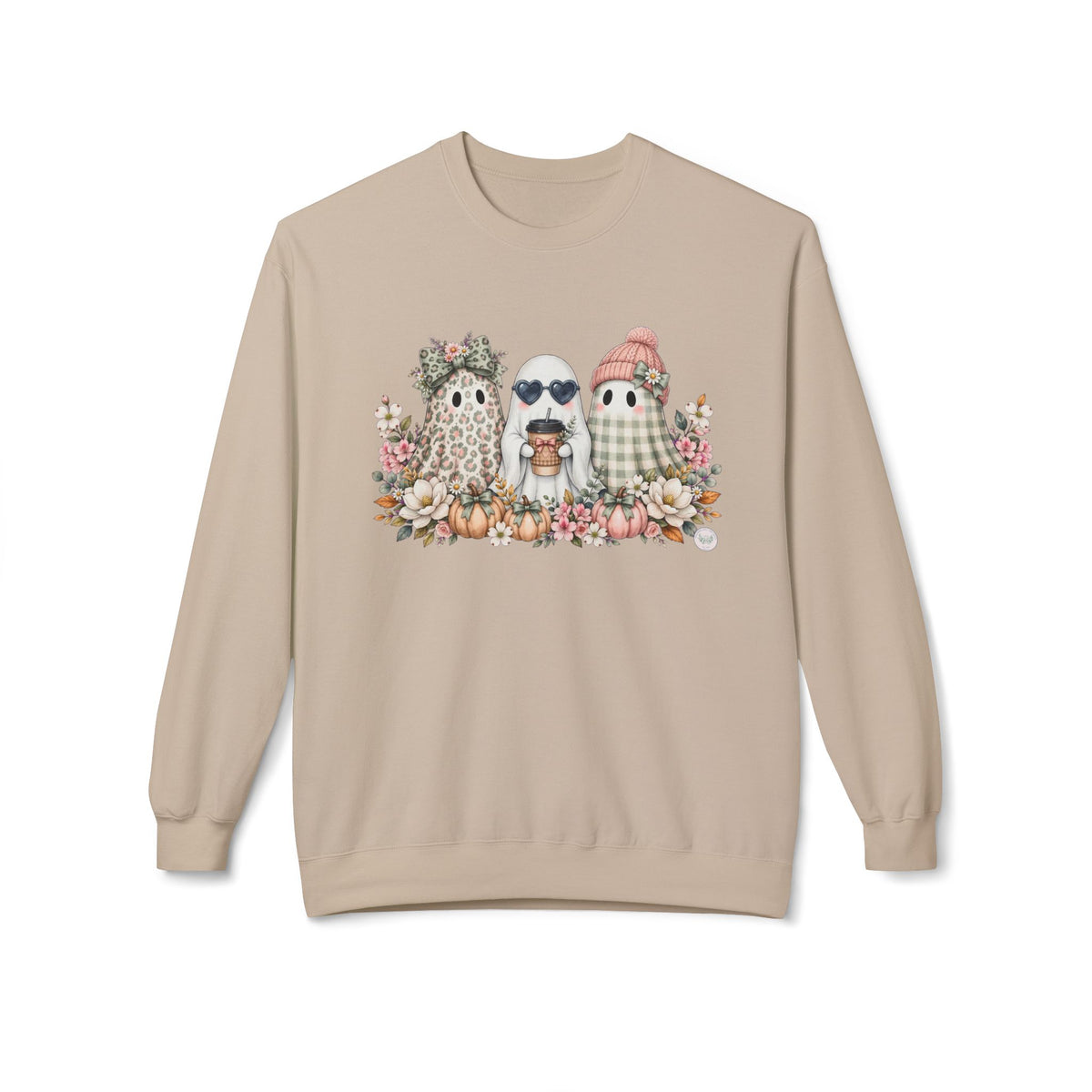 Fall Friends Ghost Crewneck Sweatshirt — Cozy Halloween Pumpkin Patch Design
