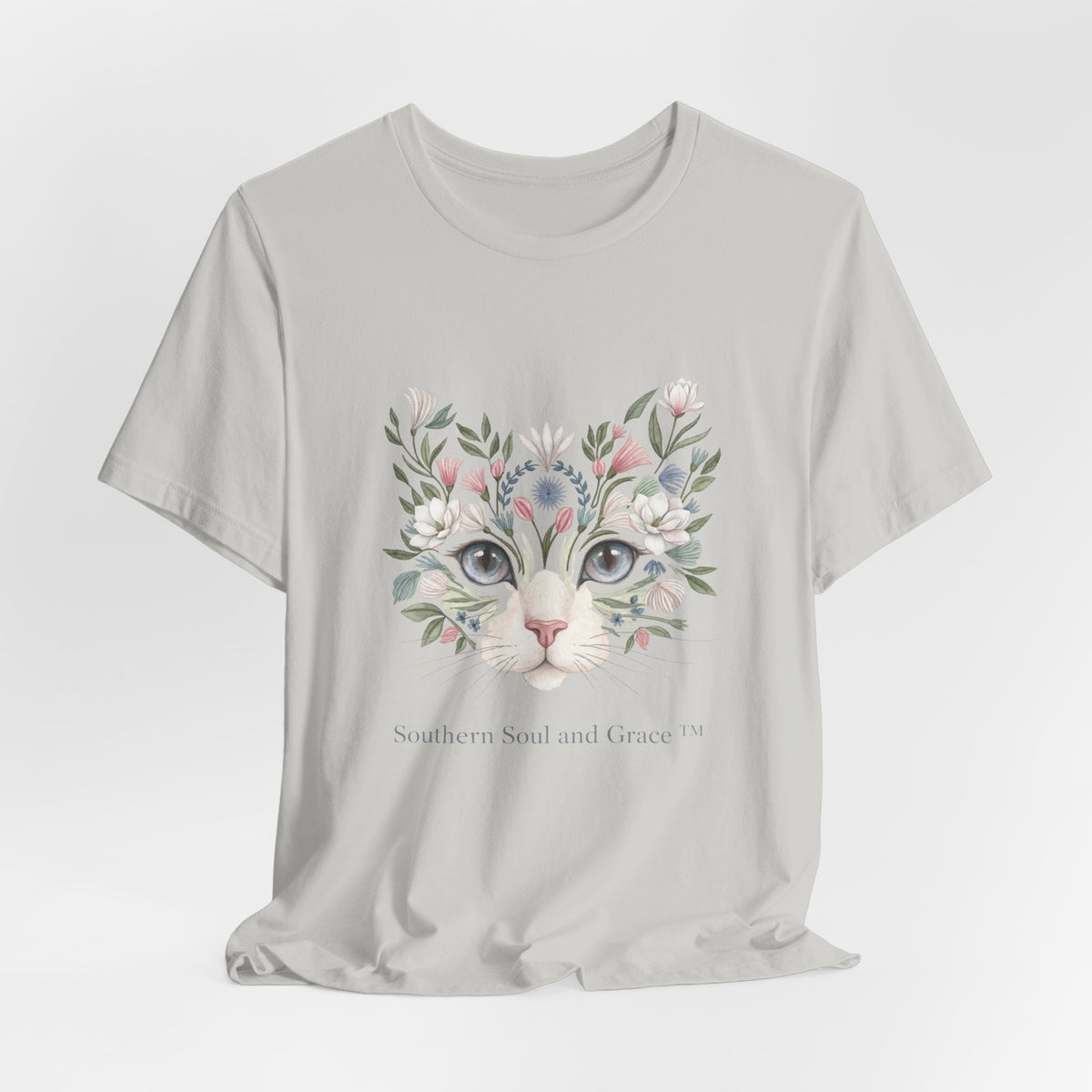 Floral Cat Face Tee — Watercolor Kitty Floral Illustration T-Shirt