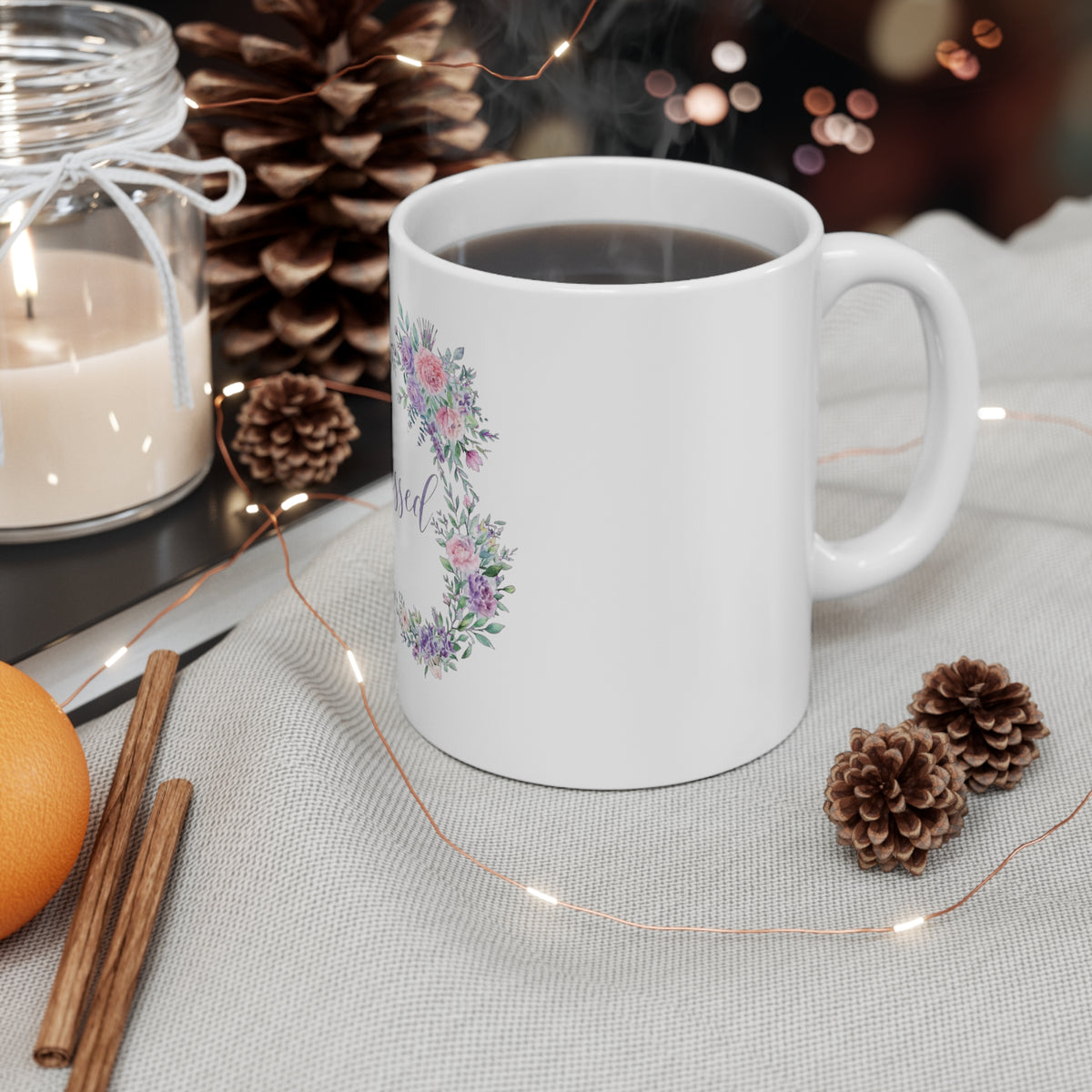 Blessed Floral Mug – 11oz Decorative Coffee Cup