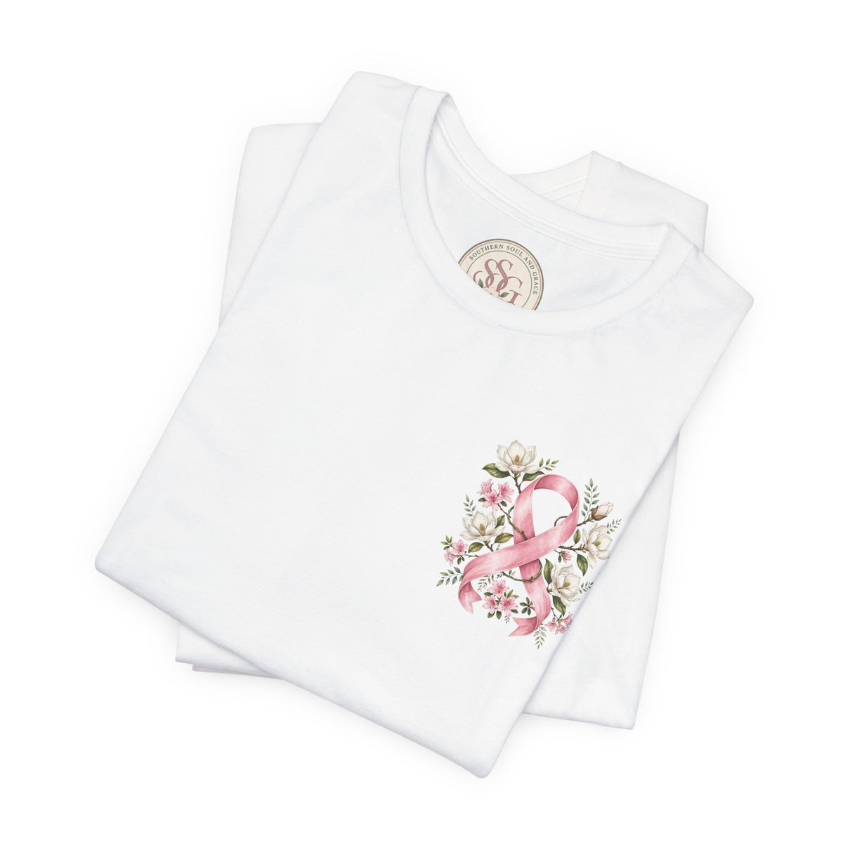 Breast Cancer Awareness Floral Ribbon T‑Shirt - view 8