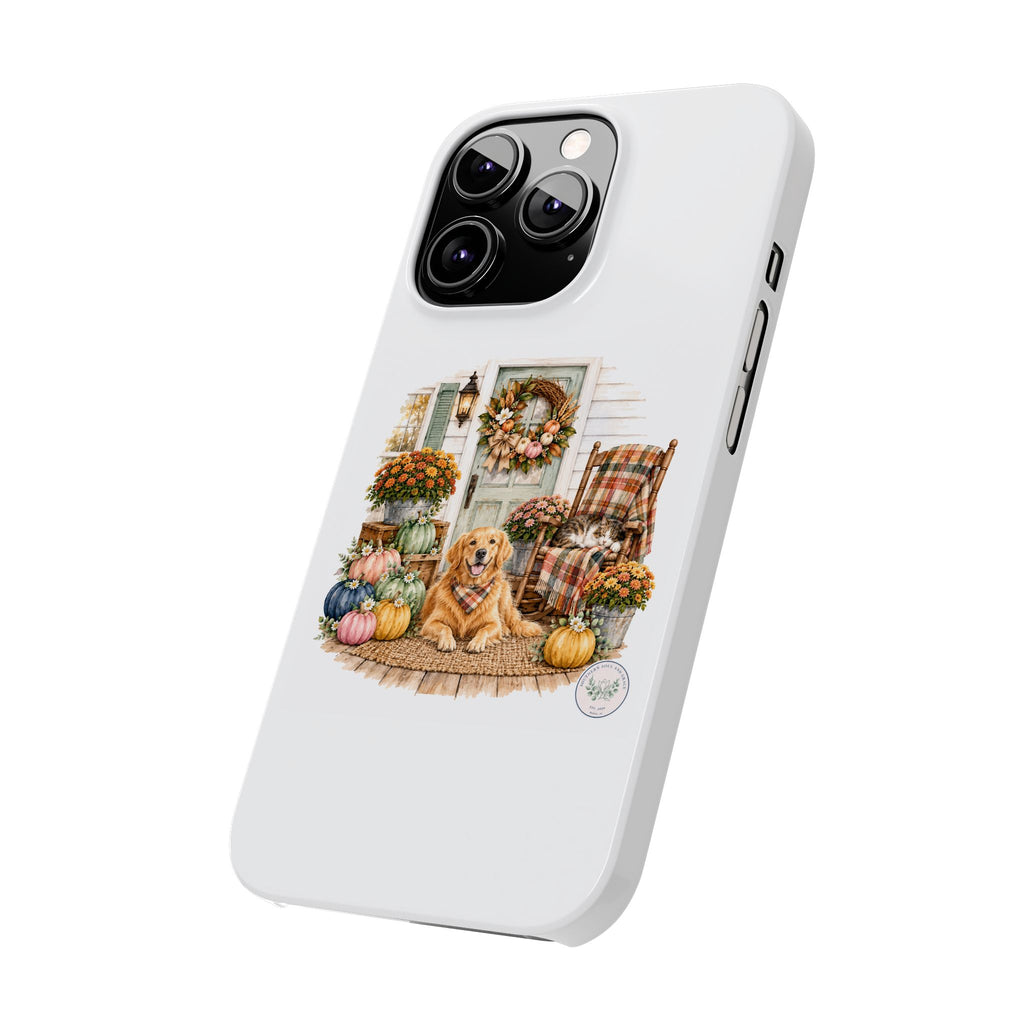 Autumn Porch Phone Case — Golden Retriever & Pumpkin Fall Design