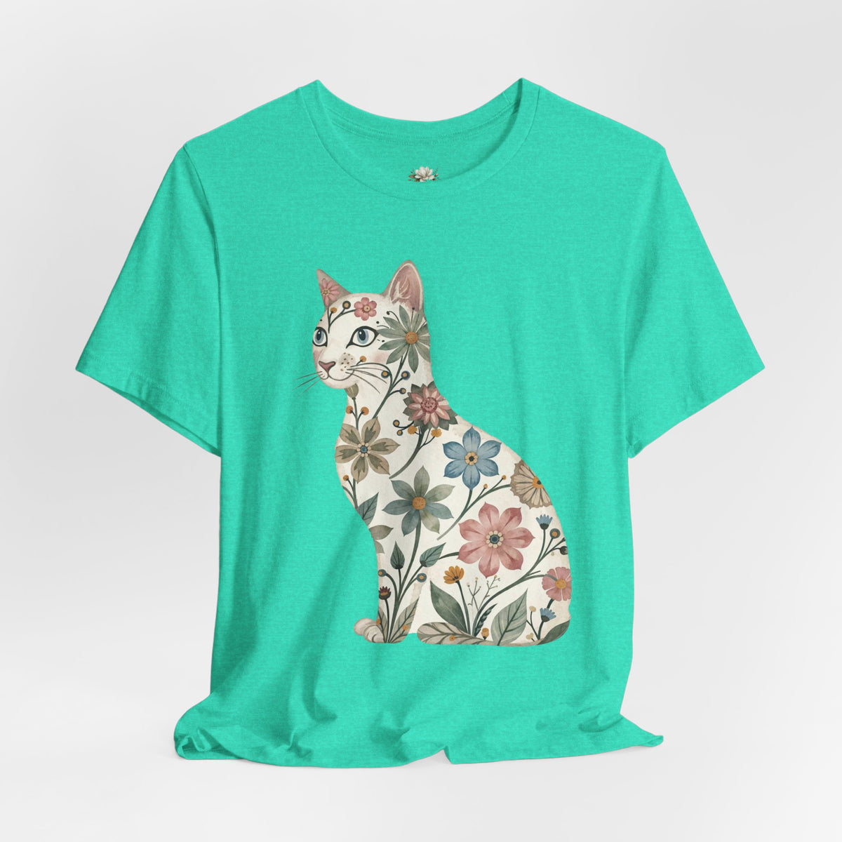 Floral Cat T-Shirt — Vintage Botanical Kitty Tee
